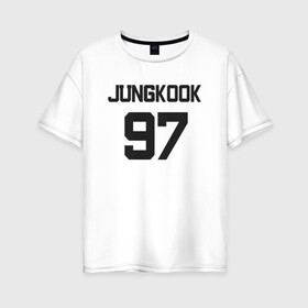 Женская футболка хлопок Oversize с принтом BTS - Jungkook 97 , 100% хлопок | свободный крой, круглый ворот, спущенный рукав, длина до линии бедер
 | boysband | bts | jungkook | jungkook 97 | k pop | korea | korean | music | бтс | джонгук | к поп | кей поп | корейская | корейский | корея | кпоп | музыка | чонгук