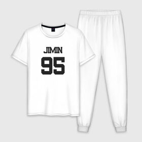 Мужская пижама хлопок с принтом BTS - Jimin 95 , 100% хлопок | брюки и футболка прямого кроя, без карманов, на брюках мягкая резинка на поясе и по низу штанин
 | boysband | bts | jimin | jimin 95 | k pop | korea | korean | music | бтс | джимин | к поп | кей поп | корейская | корейский | корея | кпоп | музыка | чимин | чимин 95