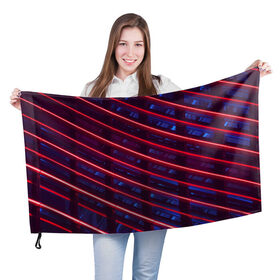 Флаг 3D с принтом Неоновые полосы , 100% полиэстер | плотность ткани — 95 г/м2, размер — 67 х 109 см. Принт наносится с одной стороны | в топе | в тренде | косые лучи | красные полосы | сине красные лучи | синие полосы | тёмный фон