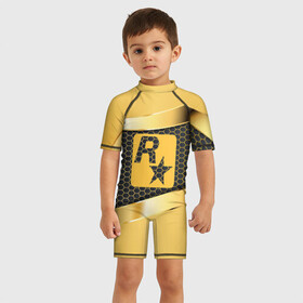 Детский купальный костюм 3D с принтом ROCK STAR (S) , Полиэстер 85%, Спандекс 15% | застежка на молнии на спине | game | gamer | rdr2 | red dead redemption 2 | rockstar studios | игры