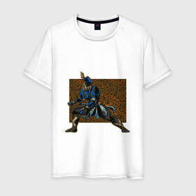 Мужская футболка хлопок с принтом Воин Рино , 100% хлопок | прямой крой, круглый вырез горловины, длина до линии бедер, слегка спущенное плечо. | Тематика изображения на принте: warframe | арт | варфрейм | воин | индеец | рино | рисунок