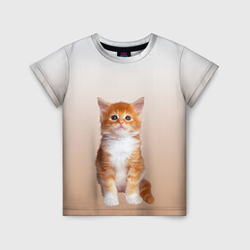 Детская футболка 3D с принтом бело-рыжий котенок реализм , 100% гипоаллергенный полиэфир | прямой крой, круглый вырез горловины, длина до линии бедер, чуть спущенное плечо, ткань немного тянется | Тематика изображения на принте: cat | kitten | бело рыжий | градиент | кот | котейка | котенок | котеночек | котик | котофей | котэ | кошка | малыш | милаш | мяу | нэко | реализм | рыже белый