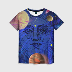 Женская футболка 3D с принтом Астрология планет , 100% полиэфир ( синтетическое хлопкоподобное полотно) | прямой крой, круглый вырез горловины, длина до линии бедер | астрология | звезды | космос | планеты | созвездия