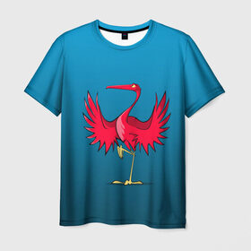 Мужская футболка 3D с принтом Красный журавль , 100% полиэфир | прямой крой, круглый вырез горловины, длина до линии бедер | Тематика изображения на принте: графика | журавль | персонаж | природа | птица | птичий мир | рисунок