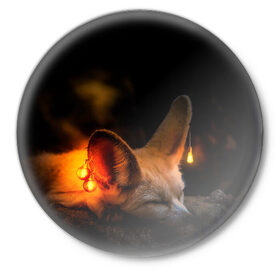 Значок с принтом Лисичка с фонариками ,  металл | круглая форма, металлическая застежка в виде булавки | fox | foxy | животное | звери | лиса | лисенок | лисичка | милая | рыжая | фокс