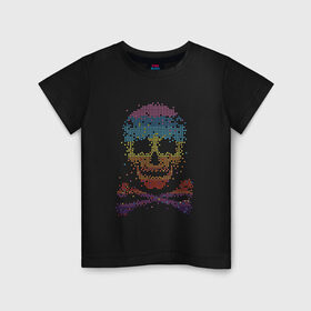 Детская футболка хлопок с принтом Пиксельный череп , 100% хлопок | круглый вырез горловины, полуприлегающий силуэт, длина до линии бедер | абстракция | кости | мозаика | паззл | скелет | чеперушка | череп