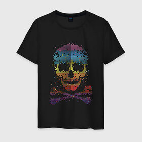 Мужская футболка хлопок с принтом Пиксельный череп , 100% хлопок | прямой крой, круглый вырез горловины, длина до линии бедер, слегка спущенное плечо. | абстракция | кости | мозаика | паззл | скелет | чеперушка | череп