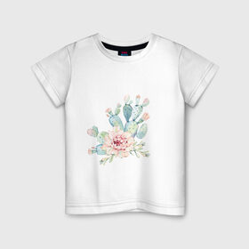 Детская футболка хлопок с принтом цветущий кактус акварель , 100% хлопок | круглый вырез горловины, полуприлегающий силуэт, длина до линии бедер | Тематика изображения на принте: акварель | акварельный | весна | кактус | мило | природа | растение | рисунок | суккулент | цветение | цветок | цветущий