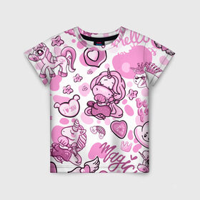 Детская футболка 3D с принтом Розовая мечта , 100% гипоаллергенный полиэфир | прямой крой, круглый вырез горловины, длина до линии бедер, чуть спущенное плечо, ткань немного тянется | анимэ | девочки звездочки | единороги | любовь | мечта | пони | сердце
