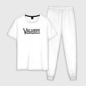 Мужская пижама хлопок с принтом Valheim logo , 100% хлопок | брюки и футболка прямого кроя, без карманов, на брюках мягкая резинка на поясе и по низу штанин
 | Тематика изображения на принте: valheim | valheim логотип | вальхейм | выживание | игра | игры