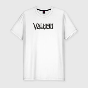Мужская футболка хлопок Slim с принтом Valheim logo , 92% хлопок, 8% лайкра | приталенный силуэт, круглый вырез ворота, длина до линии бедра, короткий рукав | valheim | valheim логотип | вальхейм | выживание | игра | игры