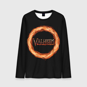 Мужской лонгслив 3D с принтом Valheim - огненный круг , 100% полиэстер | длинные рукава, круглый вырез горловины, полуприлегающий силуэт | Тематика изображения на принте: valheim | вальхейм | викинги | игра | компьютерный | круг | логотип | минимализм | огненный | огонь | подарок | черный