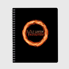 Тетрадь с принтом Valheim - огненный круг , 100% бумага | 48 листов, плотность листов — 60 г/м2, плотность картонной обложки — 250 г/м2. Листы скреплены сбоку удобной пружинной спиралью. Уголки страниц и обложки скругленные. Цвет линий — светло-серый
 | Тематика изображения на принте: valheim | вальхейм | викинги | игра | компьютерный | круг | логотип | минимализм | огненный | огонь | подарок | черный