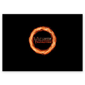 Поздравительная открытка с принтом Valheim - огненный круг , 100% бумага | плотность бумаги 280 г/м2, матовая, на обратной стороне линовка и место для марки
 | Тематика изображения на принте: valheim | вальхейм | викинги | игра | компьютерный | круг | логотип | минимализм | огненный | огонь | подарок | черный