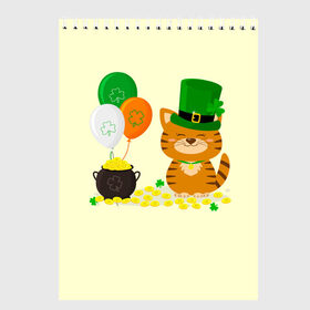 Скетчбук с принтом Ирландский Кот , 100% бумага
 | 48 листов, плотность листов — 100 г/м2, плотность картонной обложки — 250 г/м2. Листы скреплены сверху удобной пружинной спиралью | день святого патрика | ирландия | ирландский | ирландский клевер | ирландский кот | клевер | кот | патрик | с котом | святой патрик
