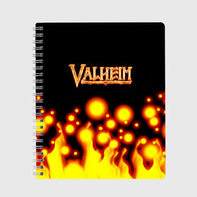 Тетрадь с принтом Valheim , 100% бумага | 48 листов, плотность листов — 60 г/м2, плотность картонной обложки — 250 г/м2. Листы скреплены сбоку удобной пружинной спиралью. Уголки страниц и обложки скругленные. Цвет линий — светло-серый
 | Тематика изображения на принте: game | logo | valheim | viking | валхейм | вальхейм | викинги | игра valheim | игры | логотипы игр | приключения | скандинавская мифология | фэнтези | экшн