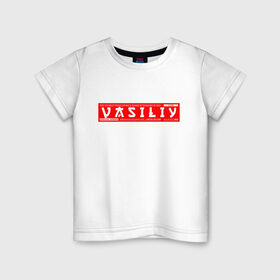 Детская футболка хлопок с принтом Василий Vasiliy , 100% хлопок | круглый вырез горловины, полуприлегающий силуэт, длина до линии бедер | name | names | vasiliy | василий | имена | имя