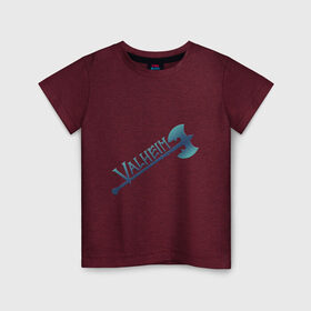Детская футболка хлопок с принтом Valheim светлое лого с секирой , 100% хлопок | круглый вырез горловины, полуприлегающий силуэт, длина до линии бедер | p2p | pvp | valheim | валхейм | викинг | викинги | выживание | градиент | лого | песочница | сага | светлый | секира | скандинавы | сурвайвал