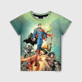 Детская футболка 3D с принтом Лига Справедливости , 100% гипоаллергенный полиэфир | прямой крой, круглый вырез горловины, длина до линии бедер, чуть спущенное плечо, ткань немного тянется | aquaman | batman | green lantern | justice league | superman | the flash | vdzabma | wonder woman | аквамен | бэтмен | зеленый фонарь | лига справедливости | супермен | флэш | чудо женщина