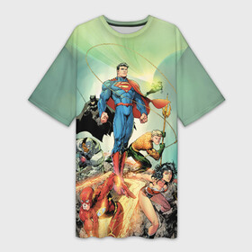 Платье-футболка 3D с принтом Лига Справедливости ,  |  | aquaman | batman | green lantern | justice league | superman | the flash | vdzabma | wonder woman | аквамен | бэтмен | зеленый фонарь | лига справедливости | супермен | флэш | чудо женщина