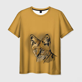 Мужская футболка 3D с принтом Сервал , 100% полиэфир | прямой крой, круглый вырез горловины, длина до линии бедер | Тематика изображения на принте: африка | графика | дикий мир | животное | кошка | персонаж | природа | рисунок | хищник