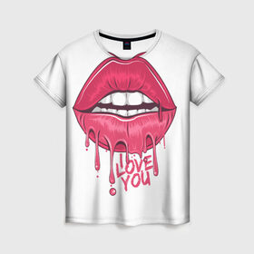 Женская футболка 3D с принтом I Love ypu (я люблю тебя) , 100% полиэфир ( синтетическое хлопкоподобное полотно) | прямой крой, круглый вырез горловины, длина до линии бедер | 8 марта | i love you | kiss | love | губы | девушке | день влюбленных | зубы | любовь | любтмой | марта | поцелуй | розовые губы | розовый | страсть | течет | я люблю тебя