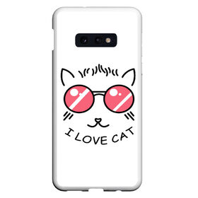 Чехол для Samsung S10E с принтом I Love cat (я люблю котов) , Силикон | Область печати: задняя сторона чехла, без боковых панелей | 8 марта | cat | i love you | kiss | love | губы | девушке | день влюбленных | зубы | киса | кот | котик | коты | люблю котов | любовь | любтмой | марта | очки | поцелуй | розовые губы | розовый | страсть | течет