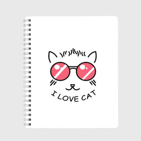 Тетрадь с принтом I Love cat (я люблю котов) , 100% бумага | 48 листов, плотность листов — 60 г/м2, плотность картонной обложки — 250 г/м2. Листы скреплены сбоку удобной пружинной спиралью. Уголки страниц и обложки скругленные. Цвет линий — светло-серый
 | 8 марта | cat | i love you | kiss | love | губы | девушке | день влюбленных | зубы | киса | кот | котик | коты | люблю котов | любовь | любтмой | марта | очки | поцелуй | розовые губы | розовый | страсть | течет