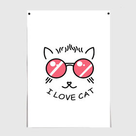 Постер с принтом I Love cat (я люблю котов) , 100% бумага
 | бумага, плотность 150 мг. Матовая, но за счет высокого коэффициента гладкости имеет небольшой блеск и дает на свету блики, но в отличии от глянцевой бумаги не покрыта лаком | 8 марта | cat | i love you | kiss | love | губы | девушке | день влюбленных | зубы | киса | кот | котик | коты | люблю котов | любовь | любтмой | марта | очки | поцелуй | розовые губы | розовый | страсть | течет