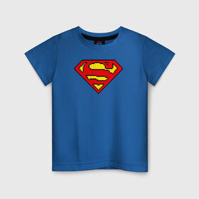 Детская футболка хлопок с принтом Superman 8 bit , 100% хлопок | круглый вырез горловины, полуприлегающий силуэт, длина до линии бедер | Тематика изображения на принте: justice league | superman | vdzabma | лига справедливости | супермен