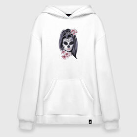 Худи SuperOversize хлопок с принтом Skull Girl , 70% хлопок, 30% полиэстер, мягкий начес внутри | карман-кенгуру, эластичная резинка на манжетах и по нижней кромке, двухслойный капюшон
 | art | body | bones | dead | drawing | face | graffiti | head | roses | skeleton | skul | skull | ад | арт | голова | граффити | зло | кости | лицо | металл | нарисованный | розы | рок | скелет | скул | скулл | три черепа | тьма