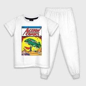 Детская пижама хлопок с принтом Супермен Action Comics #1 , 100% хлопок |  брюки и футболка прямого кроя, без карманов, на брюках мягкая резинка на поясе и по низу штанин
 | Тематика изображения на принте: superman | vdzabma | супермен