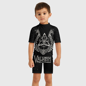Детский купальный костюм 3D с принтом Valheim , Полиэстер 85%, Спандекс 15% | застежка на молнии на спине | valheim | viking | валхейм | викинги | игры
