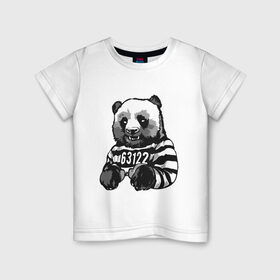Детская футболка хлопок с принтом Задержанный панда , 100% хлопок | круглый вырез горловины, полуприлегающий силуэт, длина до линии бедер | бандит | медведь | опасный | панда | преступник | хипстер | хулиган