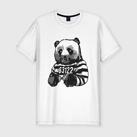 Мужская футболка хлопок Slim с принтом Задержанный панда , 92% хлопок, 8% лайкра | приталенный силуэт, круглый вырез ворота, длина до линии бедра, короткий рукав | бандит | медведь | опасный | панда | преступник | хипстер | хулиган