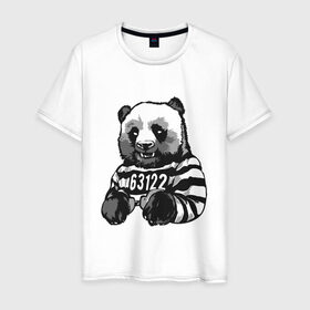 Мужская футболка хлопок с принтом Задержанный панда , 100% хлопок | прямой крой, круглый вырез горловины, длина до линии бедер, слегка спущенное плечо. | бандит | медведь | опасный | панда | преступник | хипстер | хулиган