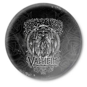 Значок с принтом Valheim ,  металл | круглая форма, металлическая застежка в виде булавки | valheim | viking | валхейм | викинги | игры