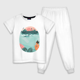 Детская пижама хлопок с принтом Подводный мир , 100% хлопок |  брюки и футболка прямого кроя, без карманов, на брюках мягкая резинка на поясе и по низу штанин
 | арт | вода | мир | подводный | природа | рисунок | русалка | сказка