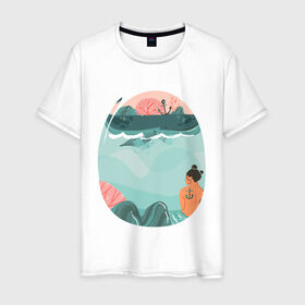 Мужская футболка хлопок с принтом Подводный мир , 100% хлопок | прямой крой, круглый вырез горловины, длина до линии бедер, слегка спущенное плечо. | арт | вода | мир | подводный | природа | рисунок | русалка | сказка