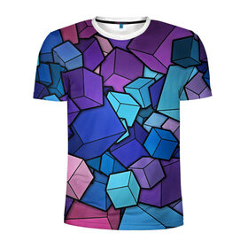 Мужская футболка 3D спортивная с принтом Vector-Shape , 100% полиэстер с улучшенными характеристиками | приталенный силуэт, круглая горловина, широкие плечи, сужается к линии бедра | Тематика изображения на принте: абстракция | кубики | кубы | линии | цветные кубики