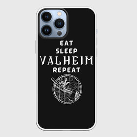 Чехол для iPhone 13 Pro Max с принтом Eat Sleep Valheim Repeat ,  |  | Тематика изображения на принте: elder | loki | odin | the | thor | valheim | биврёст | валхейм | вальхейм | викинги | всеотец | дракар | древний | древо | ётун | йотун | локи | мира | один | тор | фенир | хель | черный лес | эйктюр