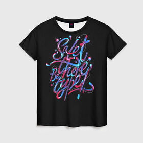 Женская футболка 3D с принтом Неон , 100% полиэфир ( синтетическое хлопкоподобное полотно) | прямой крой, круглый вырез горловины, длина до линии бедер | glitch | neon | type | буквы | глитч | краски | надпись | неон | текст