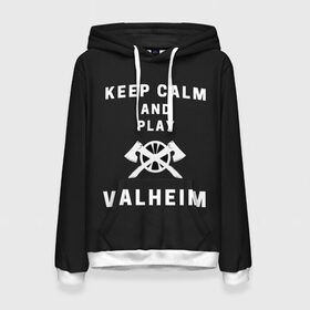 Женская толстовка 3D с принтом Keep calm and play Valheim , 100% полиэстер  | двухслойный капюшон со шнурком для регулировки, мягкие манжеты на рукавах и по низу толстовки, спереди карман-кенгуру с мягким внутренним слоем. | elder | loki | odin | the | thor | valheim | биврёст | валхейм | вальхейм | викинги | всеотец | дракар | древний | древо | ётун | йотун | локи | мира | один | тор | фенир | хель | черный лес | эйктюр