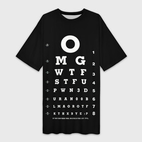 Платье-футболка 3D с принтом Проверка Зрения мемными фразами интернет сленга ,  |  | алфавит | больница | буквы | врач | доктор | здоровье | зрение | мем | надпись | окулист | офтальмолог | поликлиника | прикол | проверка | сленг | таблица | тест | хватит