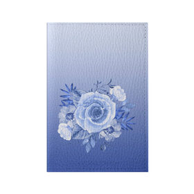 Обложка для паспорта матовая кожа с принтом Голубая роза акварель , натуральная матовая кожа | размер 19,3 х 13,7 см; прозрачные пластиковые крепления | акварель | голубая | градиент | монрхром | природа | рисунок | роза | синий | цветок