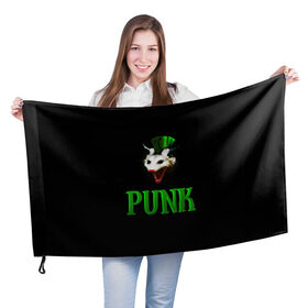 Флаг 3D с принтом punky trashcat , 100% полиэстер | плотность ткани — 95 г/м2, размер — 67 х 109 см. Принт наносится с одной стороны | punk. | trashcat | животные | ирокез | опоссум | панк