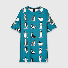 Детское платье 3D с принтом Пингвина на заярдке , 100% полиэстер | прямой силуэт, чуть расширенный к низу. Круглая горловина, на рукавах — воланы | голубая | день валентина | день святого | день святого валентина | зарядка | качки | пингвин | пингвины | прикольная | птица | птицы | физкультура | физра