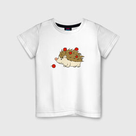 Детская футболка хлопок с принтом Ёжик с яблоками , 100% хлопок | круглый вырез горловины, полуприлегающий силуэт, длина до линии бедер | дикобраз | для детей | ёж | еж арт | ёжик | ежик нарисованный | ежик с яблоками | животное | зверь | миленький | миленький ёжик | милота | милый ежик | очаровательный ежик | рисунок еж