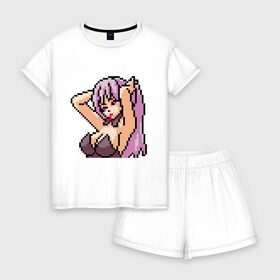 Женская пижама с шортиками хлопок с принтом Pixel art anime , 100% хлопок | футболка прямого кроя, шорты свободные с широкой мягкой резинкой | anime | art | girl | manga | pixel | аниме | арт | девушка | манга | пиксель