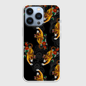 Чехол для iPhone 13 Pro с принтом Японский стиль   тигры ,  |  | арт | животные | облака | огонь | пламя | рисунок | стиль | тигр | японский